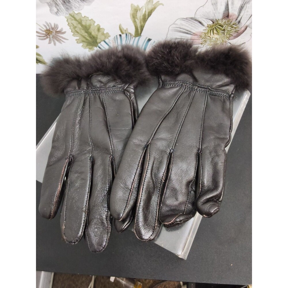 Women Leather Gloves with Fur Trim